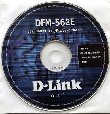 D-Link DFM-562E 56K External Data/Fax/Voice Modem Driver / Manual CD