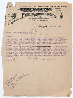 H.J. Frost & Co. Fishing Tackle 1905 Letterhead Henry Hall & Sons