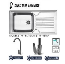 STM E48 Lavello da cucina in acciaio inox con scarico 1 ciotola grande con rubinetto 1000x500
