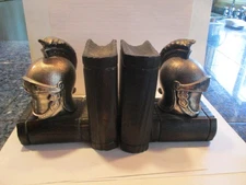 Vintage Pair Wood/Metal Knight Helmet Book Ends