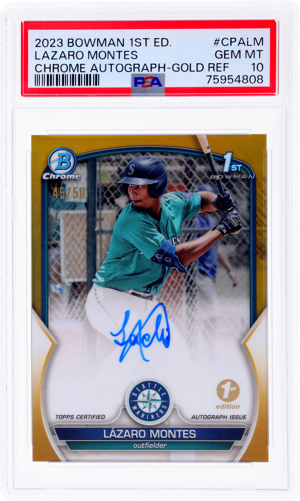 2023 Bowman Chrome Lazaro Montes Prospect Auto Gold Refractor #CPALM /50 PSA 10
