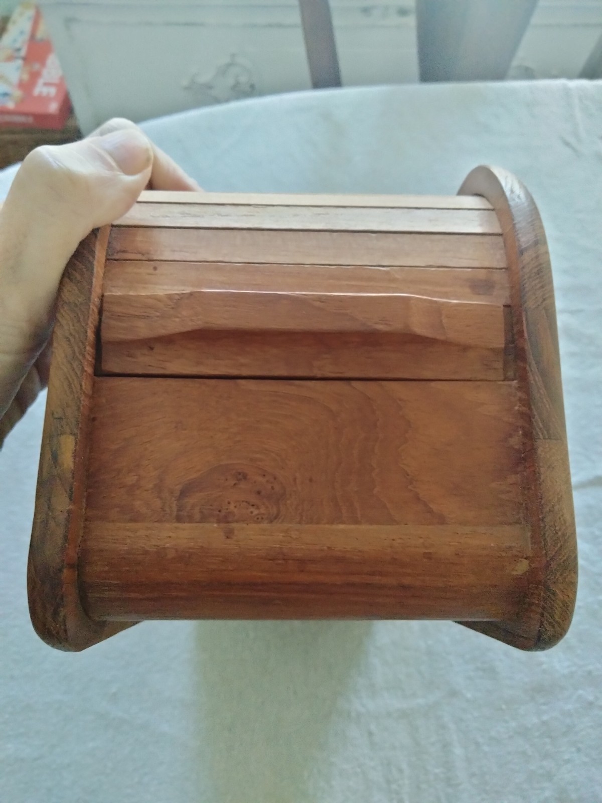 Vtg MCM Kalmar Designs teak wood Tambour Roll Top Disk box 10.5”x5”x6”