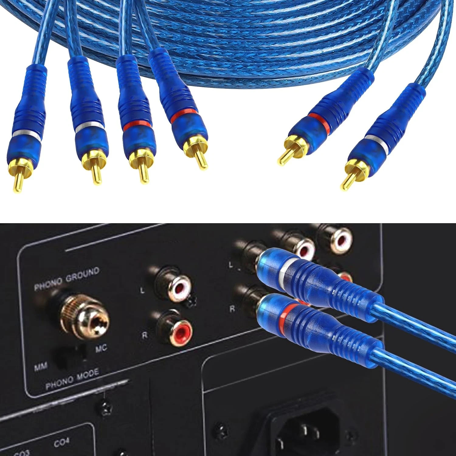 RCA Car Audio Cable Y Splitter Adapter Cord 2 Channel to 4 Channel RCA Car Audio