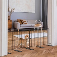4 Panels 17in Height Metal Foldable Pet Gate, Step Over Pet Fence for Small Dogs