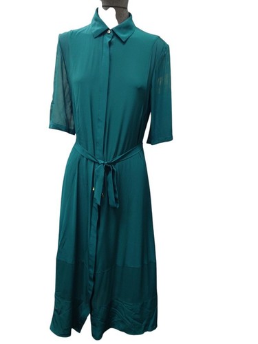 L.Bennett Dress Green Sheer Button Up Belted With Green Slip Ladies Size 12