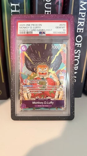 2025 ONE PIECE OP07-073 BANDAI CARD GAMES FEST 25-26 MONKEY D LUFFY PROMO PSA 10