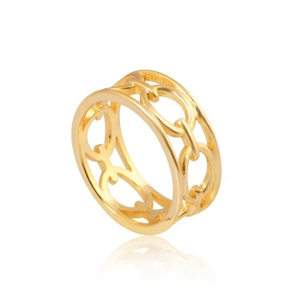 Anillo ancho geométrico llamativo diseño de eslabones enchapados en oro para mujer Foto 3 de 4