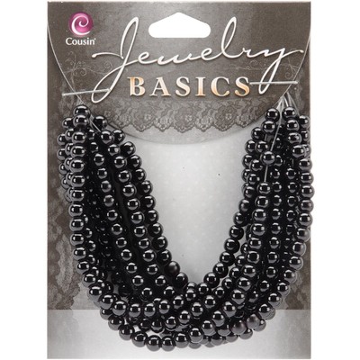 3 Pack Cousin Jewelry Basics Glass Beads 4mm 300/Pkg-Black Opaque Round 34713002