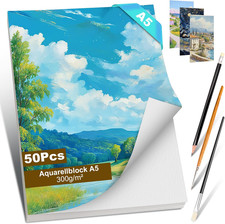Aquarellpapier, 50 Blatt Aquarell Papier 300g, Aquarellblock Malpapier Watercolo