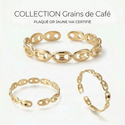 Armband - Jonc - verstellbar - Kaffeebohne - 585/1000 Gelbgold plattiert - gemischt
