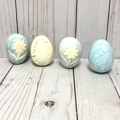 Set Of 4 Cottage Ceramic Hand Painted Easter Eggs Pastels Spring Decor Farmhouse