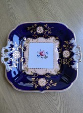 Antique Coalport? cobalt blue hand painted plate 9 3/4" rose Rococo style superb