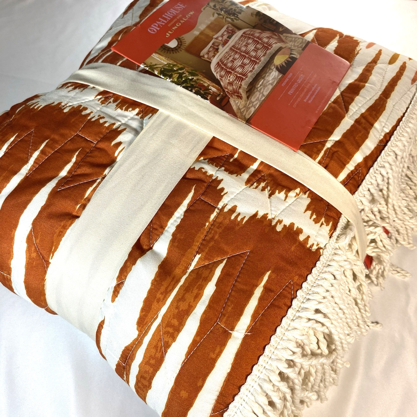 Opalhouse Jungalow FULL/ QUEEN Fringe Groove Print Quilt Earthy Boho Chic NEW