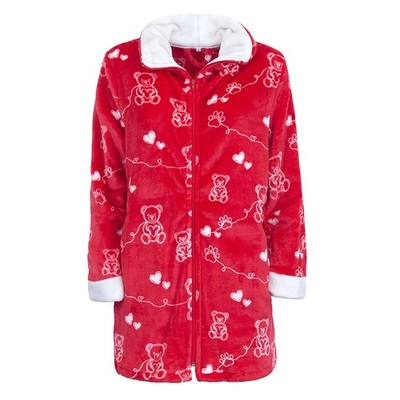 Dreaming Bear Damen Zip Morgenmantel von Daunex Fleece Koralle AC270