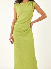Lime Green Sleeveless ruched Textured Maxi Dress