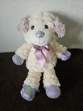 Kellytoy Puppy Dog 10" Plush Stuffed Animal Cream Purple Nose Ears Paws Ribbon