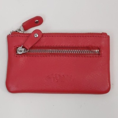 Vera Pelle Genuine Leather Red Key Coin Purse Zip Pouch Wallet Italy