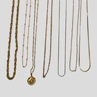 Mixed Gold Tone Necklace Lot Vintage Modern Costume Jewelry Craft Resale 7pc