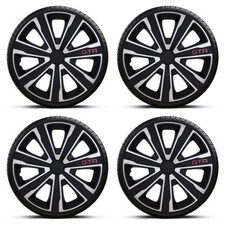 Wheel Trims 15" Black & Silver GTR Hub Caps x4 Fits MAZDA 2