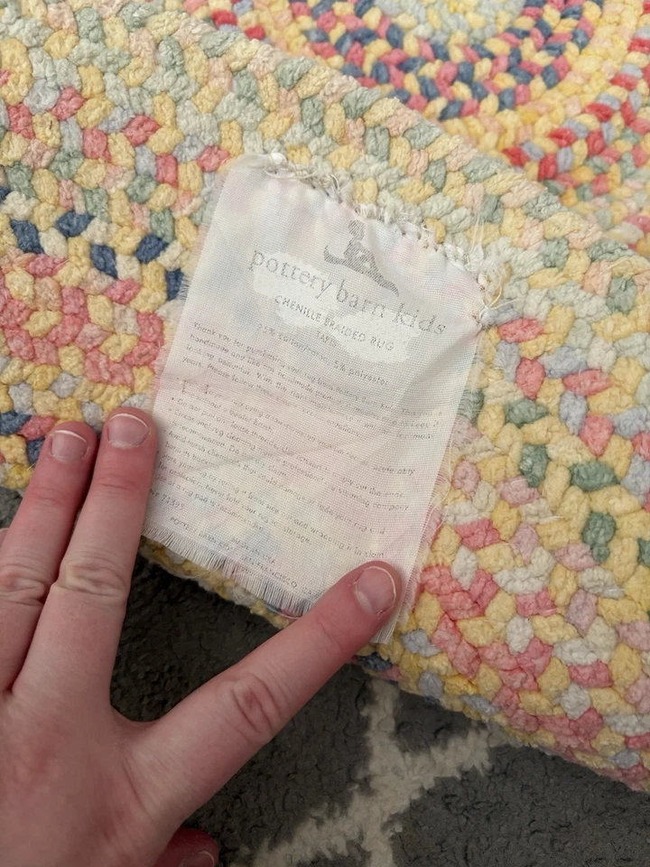 Alfombra de chenilla Pottery Barn trenzada ROSA arco iris pastel cabaña alfombra ovalada *LEER Foto 3 de 4