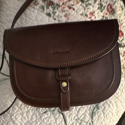 Gianni Conti Brown Shoulder Bag Stitching Accents Gold Hardware Magnetic Buckle