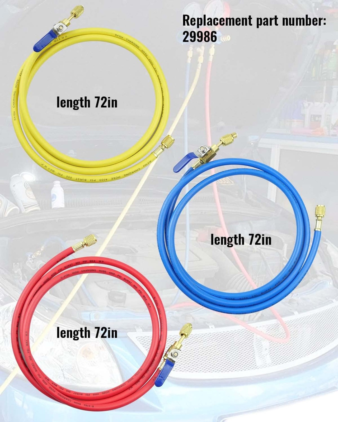 3Pack 29986 Plus II 1/4" Hose with Compact Ball Valve 72" Fit for R-410A Refr...