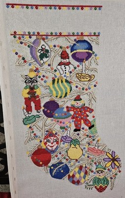 Large Handpainted Needlepoint Christmas Stocking Canvas Partially Done WeeNeedle