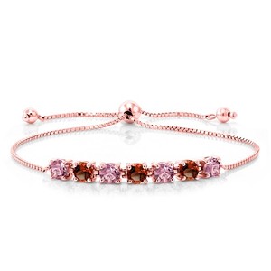 Authentic 2.94 Ct Pink Lab Grown Diamond Red Garnet 18K Rose Gold Plated Silver Bracelet
