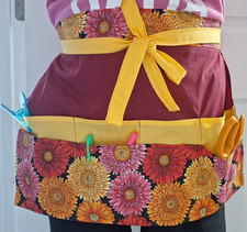 Vendor Apron, Waist Apron, 8 Pockets, Teacher, Crafter, Gardener, Gold, Floral