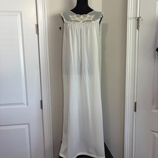 Vintage Embroidered Neckline Sheer Ivory Sleeveless Long Nightgown - No Tag