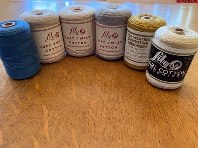Vintage Lily Cotton Yarn Hand Weaving 6-2oz Tubes Made USA- 3 spools 108 & 2 114