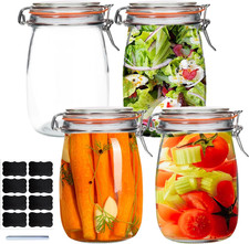 32 Oz Wide Mouth Mason Jars,4 Pack Glass Pickling Jars with Airtight Lids,Air Ti