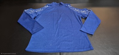  Royal Blue Cold Shoulder Top Women's XL Rhinestone Bling Accents Long Sleeve