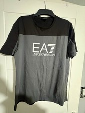 EA7 Emporio Armani Men’s T-Shirt Grey Black Two Tone Logo Tee Size XL