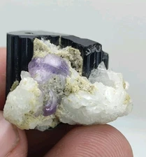 Black Tourmaline point combine With purple Apatite & Albite from Pak. "16 gm" 