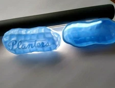 Peanut Hard Plastic Nut Shaped Candy Container Planters Embossed Blue 1950s