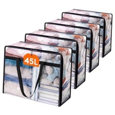 Pack of 4 Clear Clothes Storage Bags - Plastic Blanket - 45L - Vinyl