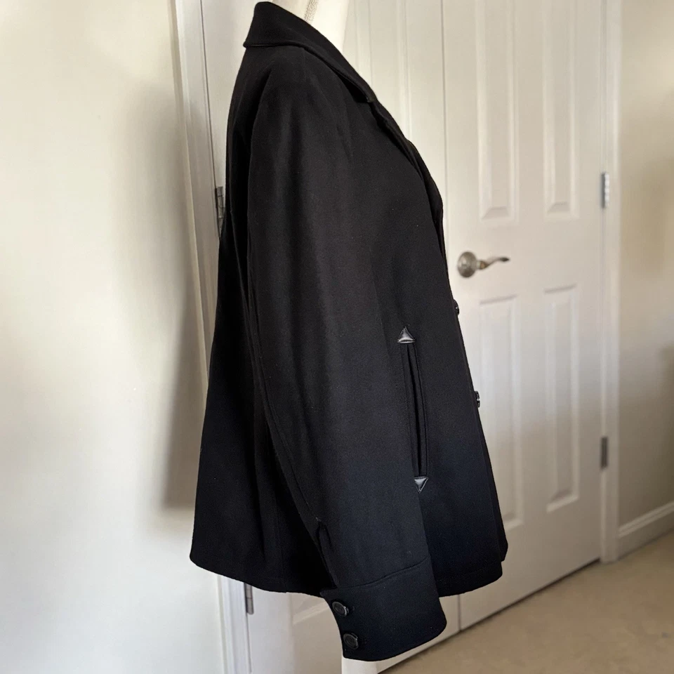 Black Rivet Men Double Breasted Pea Coat Black Wool Blend XL - Image 2 of 4