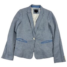 The Limited Blue Linen Cotton Blazer Jacket 1 Button Lined Long Sleeve Size M