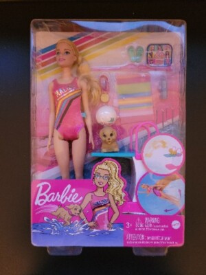 Barbie Dreamhouse Adventures Malibu Swim 'n Dive Doll Swimwear Board Puppy New