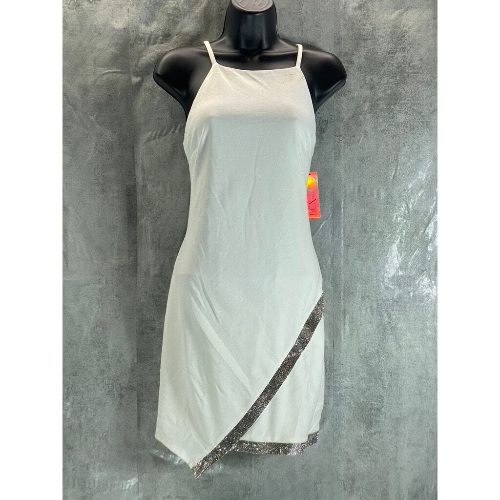 bcx juniors' asymmetrical-hem rhinestone dress BCX Juniors Asymmetrical-Hem Rhinestone Dress Color Off White Size L