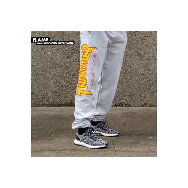 Thrasher Flame Sweatpants Grey Orange 