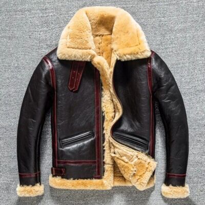 Men's RAF B3 Aviator Bomber Jacket - Black Shearling Fur Real Leather Pilot Coat