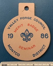 1986 VALLEY FORGE COUNCIL Montco District Merit Badge Seminar LEATHER PATCH BSA