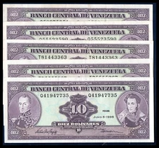 Venezuela Circulated Used Notes Lot 5 Pieces 10 Bolivares 1995 P-61 Banknote