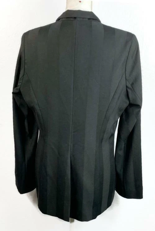 100% WOOL Black Vertical Stripe 1 Button Blazer Philippe Adec size 10 Portugal - Image 4 of 4