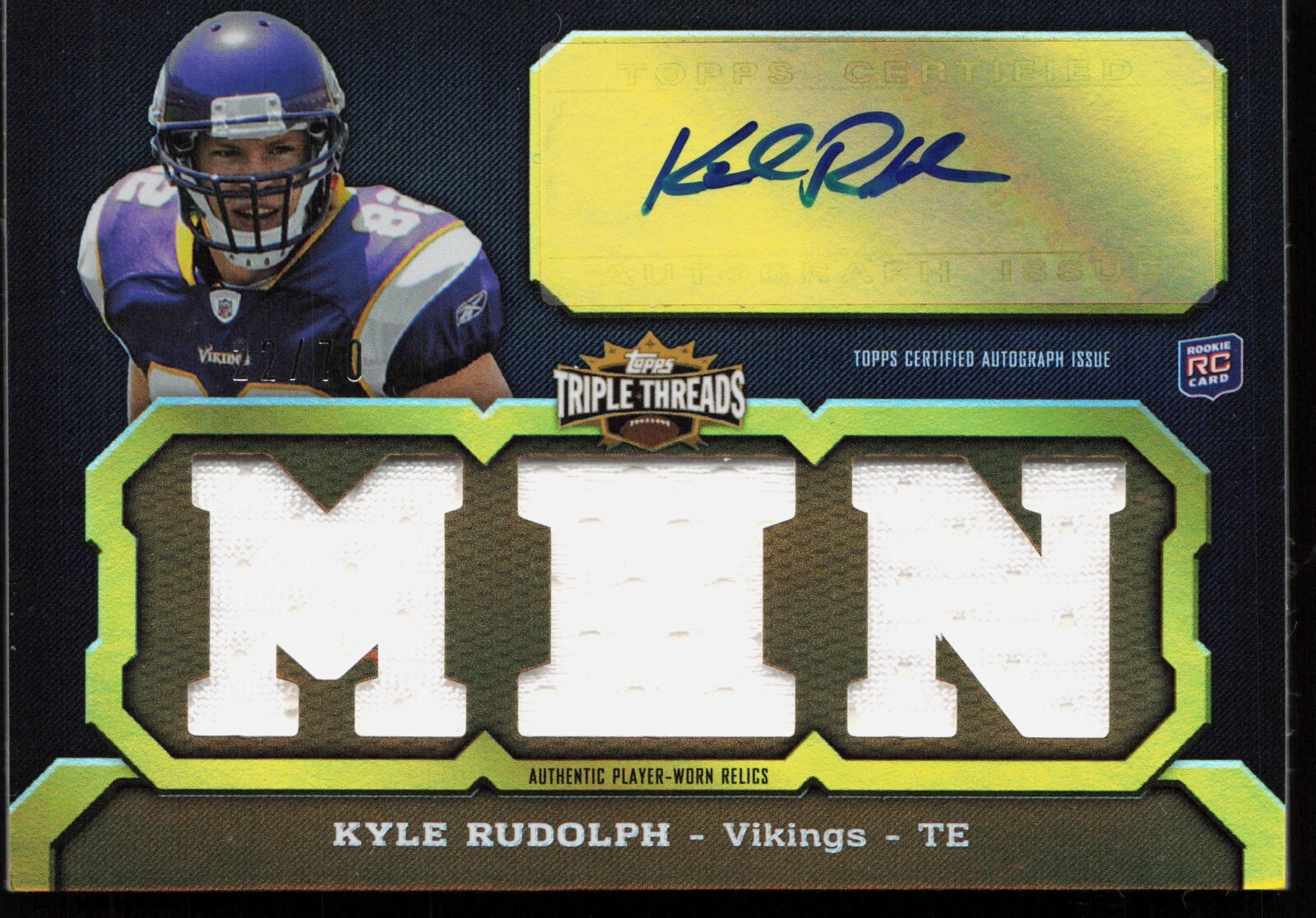 Kyle Rudolph Topps Triple Threads #105 NFL Jersey Autograph-Sepia