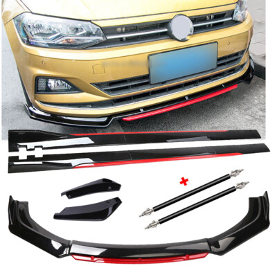 For Volkswagen VW Polo Plus Front Bumper Lip Spoiler Splitter Body Glossy Black