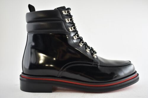 Christian Louboutin Mens Alopista Flat Black Leather Combat Lace
