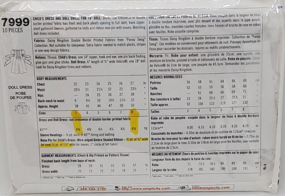 Daisy Kingdom Pleated front dress & doll dress Simplicity #7999 Sz: 5-8 Bordered - Image 2 of 4